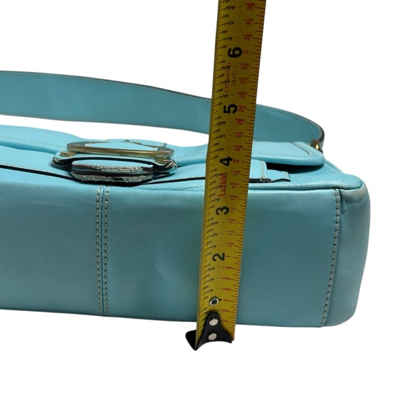 2005 Banana Republic Aqua Blue Shoulder Bag Brass Buckle Baguette Purse 2000s - Picture 13 of 14